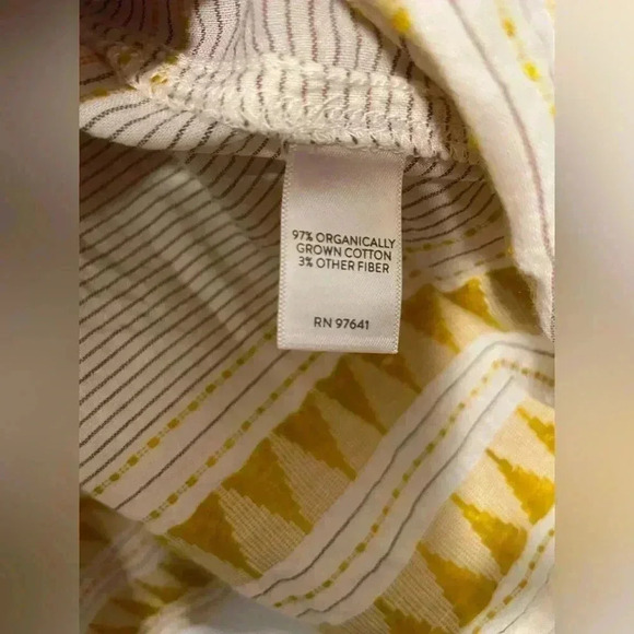 J Jill Top Beige Yellow Stripe Aztec Boho Flounce Sleeve Blouse Organic Cotton - Picture 7 of 10